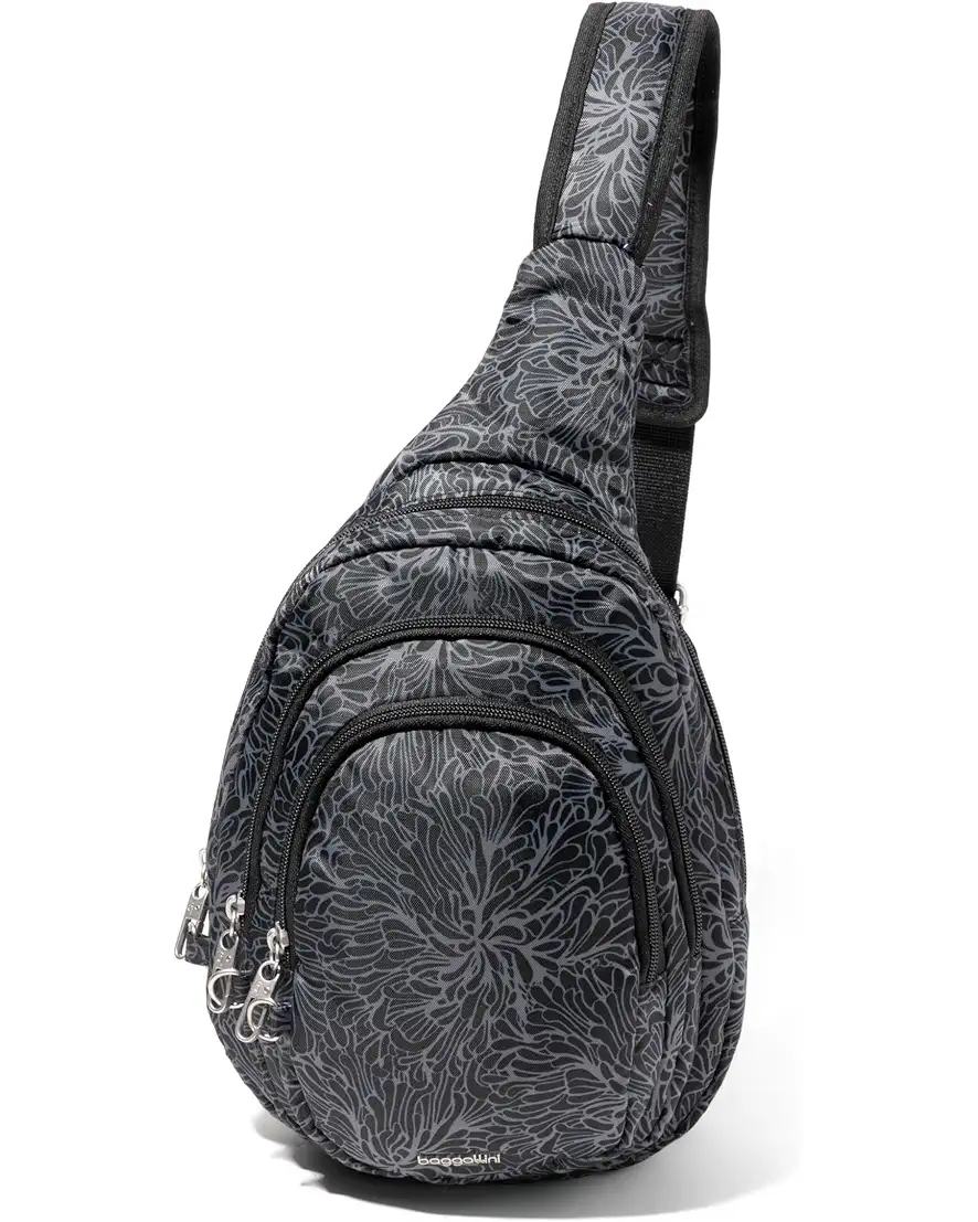 Baggallini Anti-Theft Multi Zip Sling Bag,MidnightBlossom Baggallini Anti-Theft Multi Zip Sling Bag,MidnightBlossom