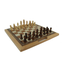 3-in-1 Wood Combination Set with a Folding Board and Handle for Easy Travel- Chess, Checkers and Backgammon