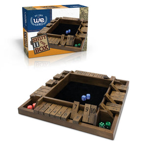 4-Player Shut The Box Dice Board Game- Walnut Stained Wood- Travel Size