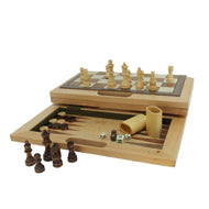 3-in-1 Wood Combination Set with a Folding Board and Handle for Easy Travel- Chess, Checkers and Backgammon