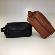 Double Zip Compartment Leather Shave Kit