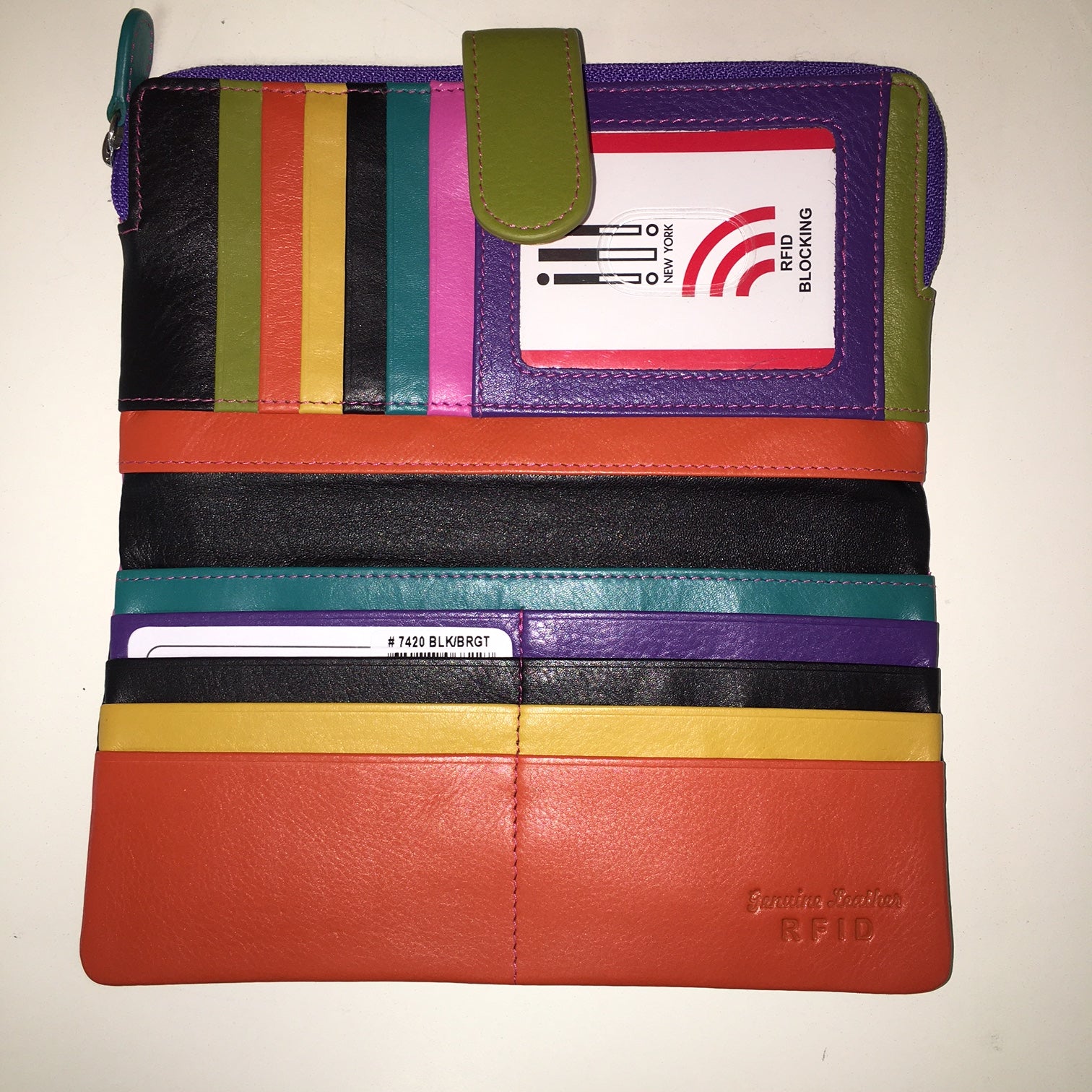 Multi Colour Leather Womens Wallet / RFID Zip Around Wallet 